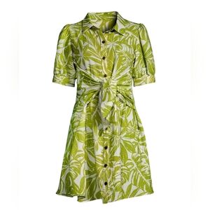Rachel Parcell Women's Large Puff Sleeve Tie Waist Shirt Summer Tropical Dress